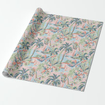 Papel de embrulho Toile Tropical Rosa e Verde, Pal