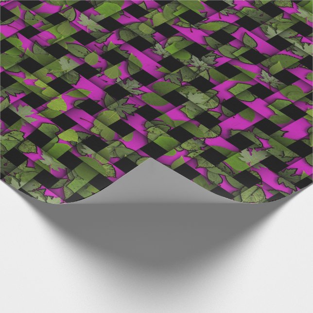 Papel de embrulho Treliça Rosa Folhas Verdes (Ponta)