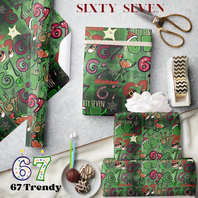 Papel de embrulho Trendy Sixty Seven  I Lucky 67 (Trendy Sixty Seven Wrapping Paper I Lucky 67)