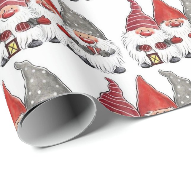 Papel de embrulho - Três Gnomos de Natal (Ponta do rolo)