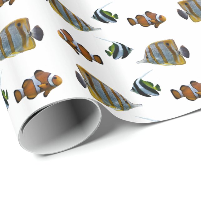 Papel de embrulho Tropical Fish Frenzy (escolha a  (Ponta do rolo)