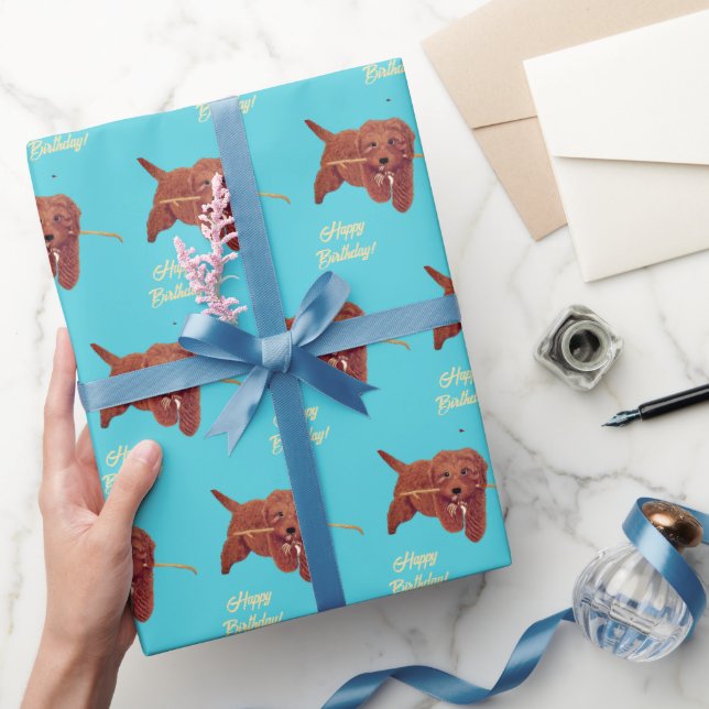Papel de embrulho Turquesa Golden Doodle (Presentear)
