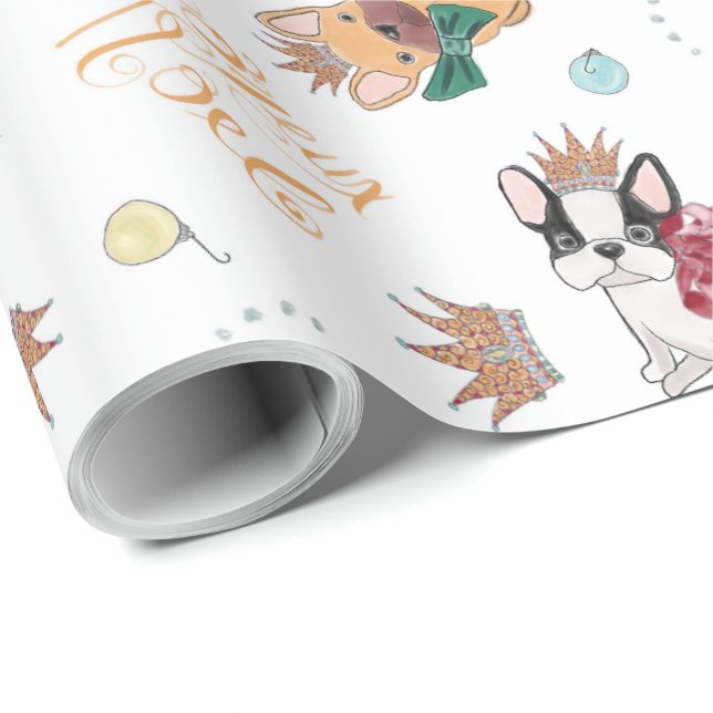 Papel de embrulho um Natal Frenchie (Ponta do rolo)