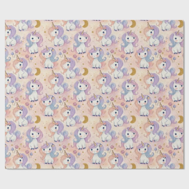 Papel de Embrulho Unicórnio Pastel Fofo (Aberto)