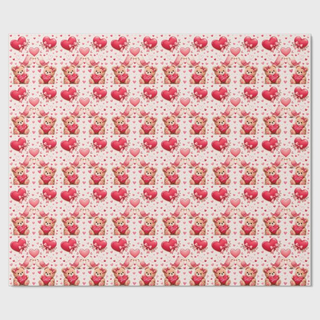 Papel de embrulho ursos de pelúcia pássaros de amo (Aberto)