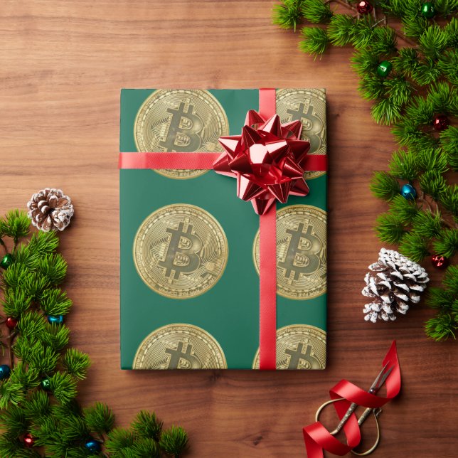 Papel de embrulho verde Bitcoin (Presente de Natal)