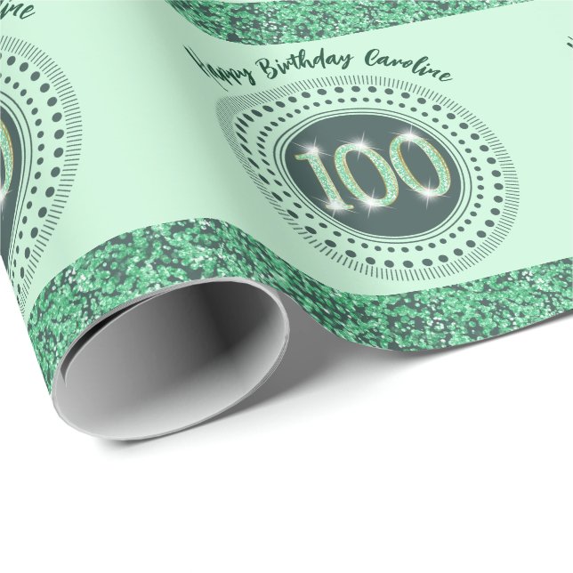 Papel de embrulho verde com brilho e listras para  (Ponta do rolo)