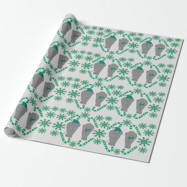 Papel de embrulho verde de Natal elefante (Desenrolado)