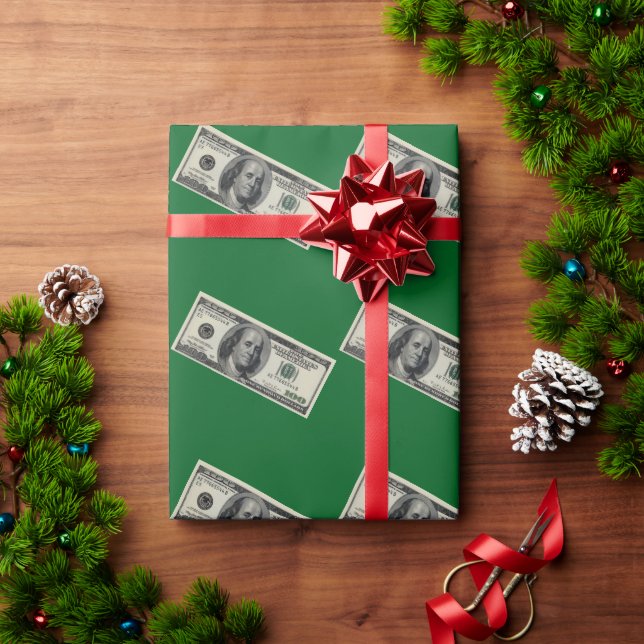 Papel de embrulho verde de nota de cem dólares (Presente de Natal)