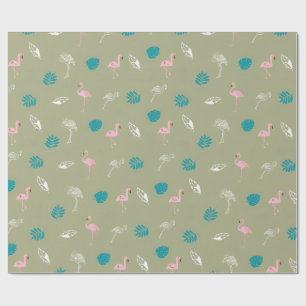Papel de embrulho verde e flamingo rosa