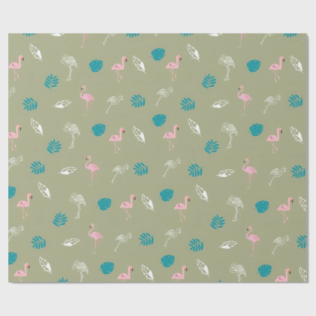 Papel de embrulho verde e flamingo rosa (Aberto)
