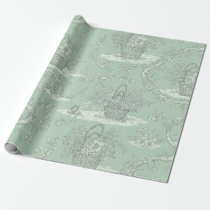 Papel de embrulho verde menta com ramalhetes flora