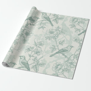 Papel de embrulho verde menta Toile de Jouy francê