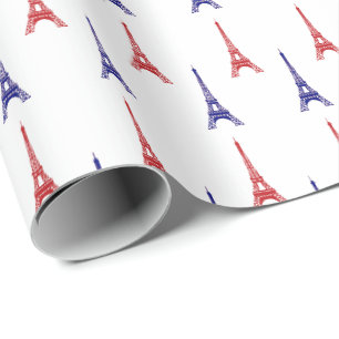 Papel de embrulho Vermelho Azul Paris Presente Fra