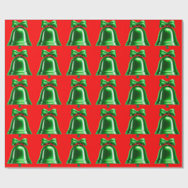 Papel de embrulho vermelho com sinos verdes