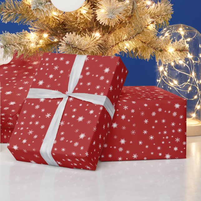 Papel de embrulho vermelho natalino com neve (Feriados)