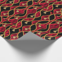 Papel de embrulho vermelho, preto e dourado