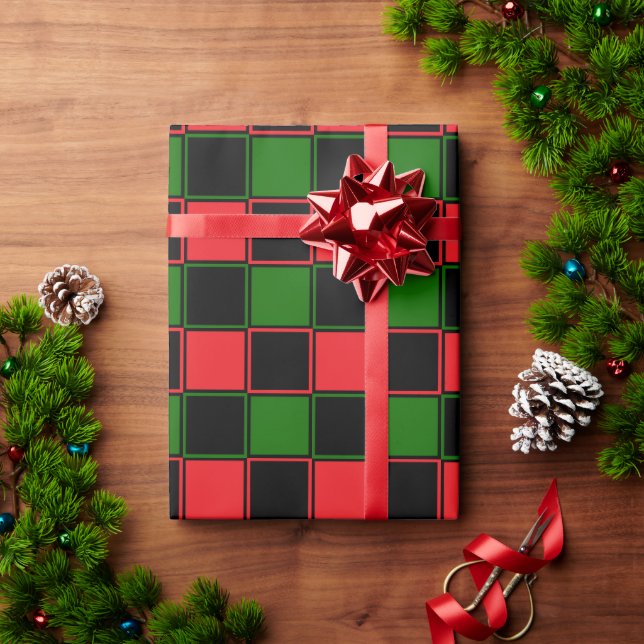 Papel de embrulho vermelho preto e verde #1 (Presente de Natal)