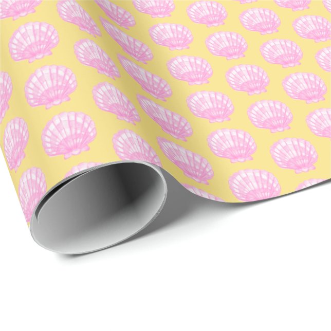 Papel de embrulho Vibrant Shell (amarelo e rosa) (Ponta do rolo)