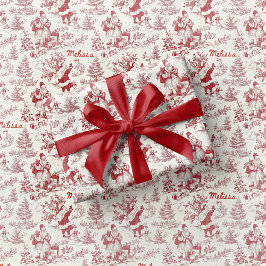 Papel de embrulho vintage toile de Papai Noel Verm