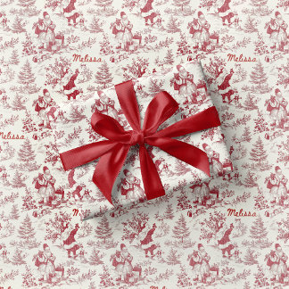 Papel de embrulho vintage toile de Papai Noel Verm
