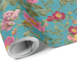 Papel de embrulho Vintage Wild Rose em Azul Lagoa
