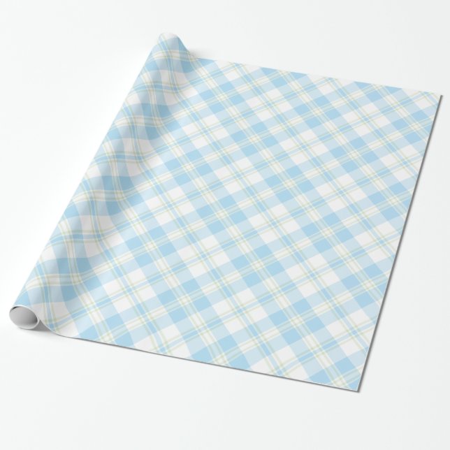 Papel de embrulho xadrez azul-celeste e branco em  (Desenrolado)