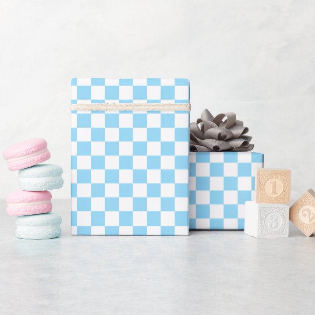 Papel de embrulho xadrez branco e azul em rolo (Chá de bebê)