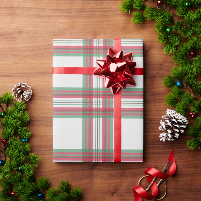 Papel de embrulho xadrez de Natal Branco Vermelho (Presente de Natal)