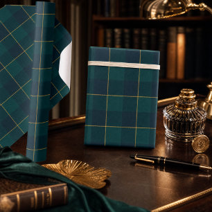 Papel de embrulho xadrez esmeralda verde e azul ma