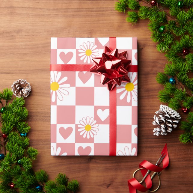 Papel de embrulho xadrez rosa (Presente de Natal)