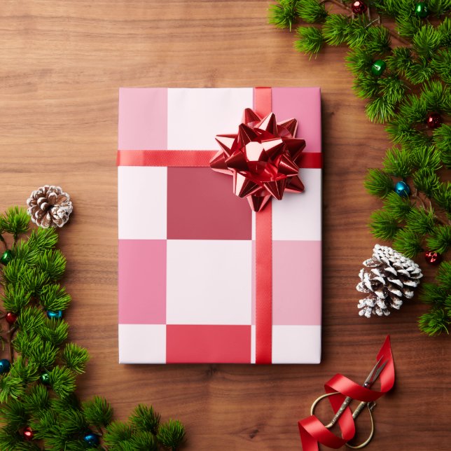 Papel de embrulho xadrez rosa e vermelho (Presente de Natal)