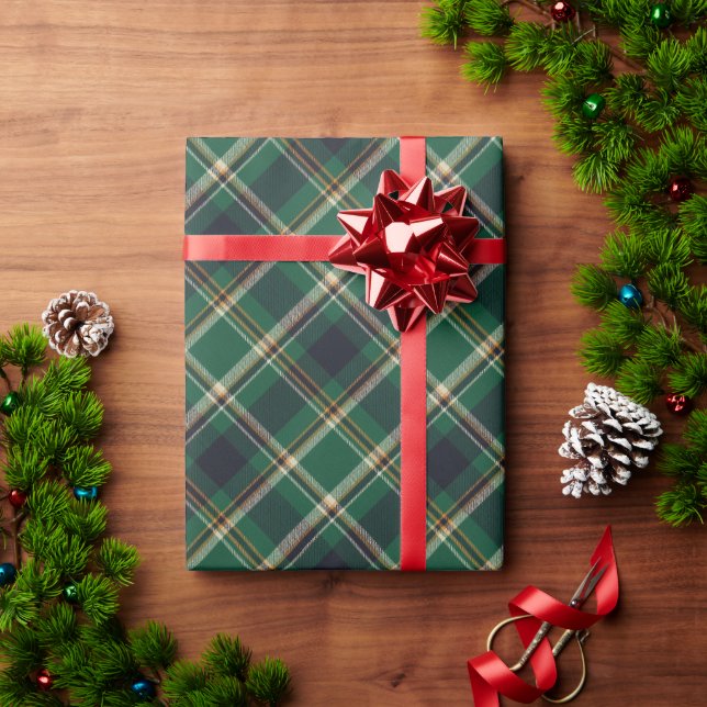 Papel de embrulho xadrez verde azul amarelo clássi (Presente de Natal)