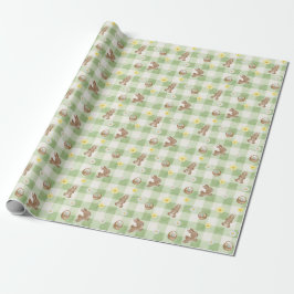 Papel de embrulho Xadrez Verde Coelho da Páscoa