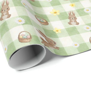 Papel de embrulho Xadrez Verde Coelho da Páscoa