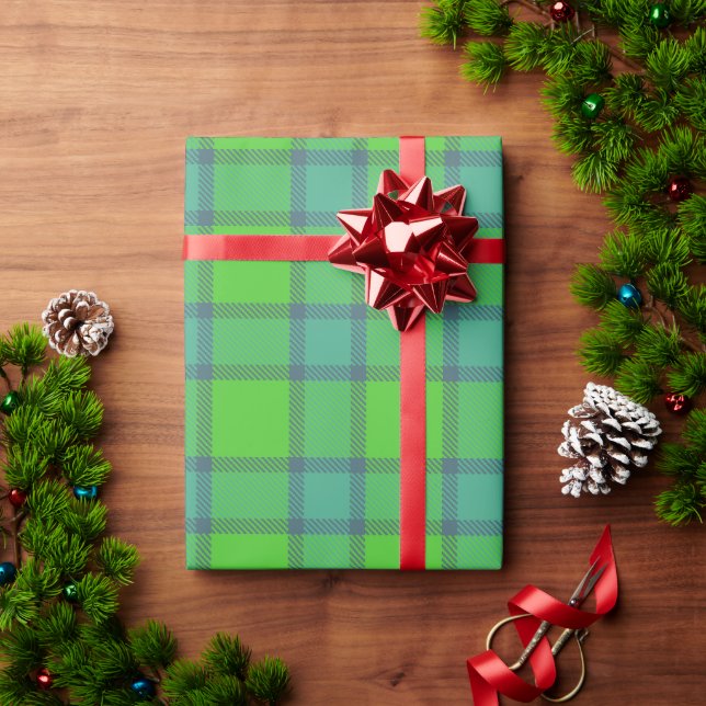 Papel de embrulho xadrez verde e azul escocês (Presente de Natal)
