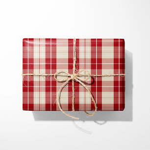 Papel de embrulho xadrez vermelho e creme clássico