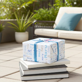 Papel de empacotamento de presente de nome azul pe