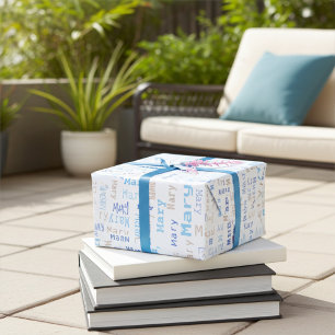 Papel de empacotamento de presente de nome azul pe