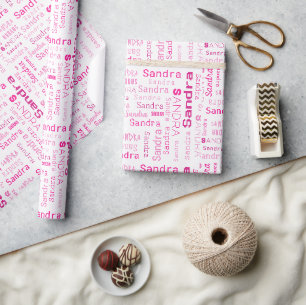 Papel de empacotamento de presente de nome rosa pe