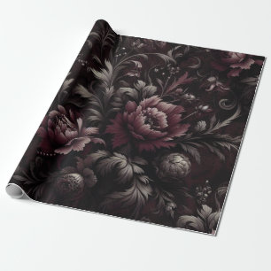 Papel de empacotamento de presente floral preto e