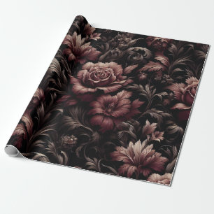 Papel de empacotamento de presente floral preto ma