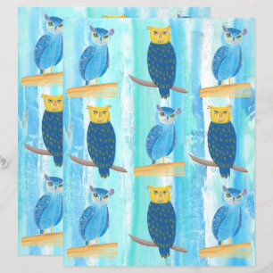Papel de Escrapão abstrato azul Coruja Turquesa Ár