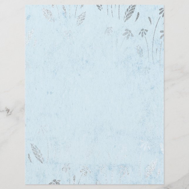 Papel de Escraparia Azul Shabby e Flor Prateada (Frente)