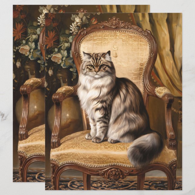 Papel de Escrapbook de Arte de Gato Persa Regente (Frente/Verso)