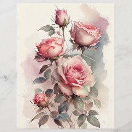 Papel de Escrapbook de Rosas Rosa-Aquarela