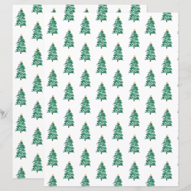 Papel de Escrapbook para Árvores de Natal Divertid (Frente/Verso)