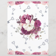 Papel de Escrapbook para Chaves Florais e Prateada