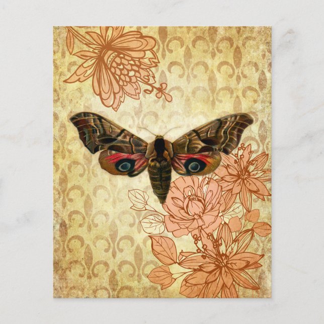 Papel de Escrapbook Vintage Ephemera Moth & Flower (Frente)