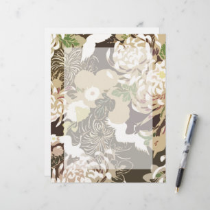 Papel de flores e pássaros bege marrom vintage